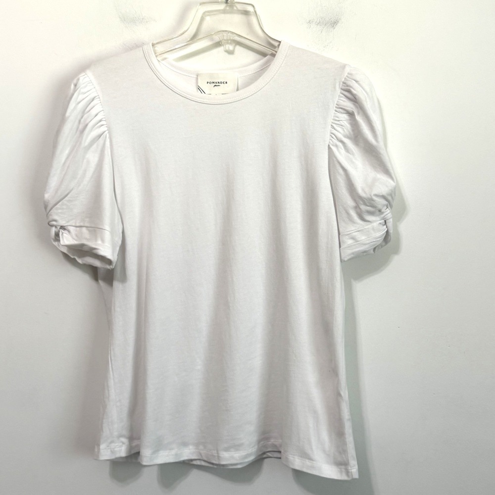 Pomander Place White Vesty Puff Short Sleeve Crewneck Top L Cotton Tuckernuck
